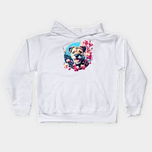 Joyful Border Terrier Amidst Spring Cherry Blossoms Kids Hoodie